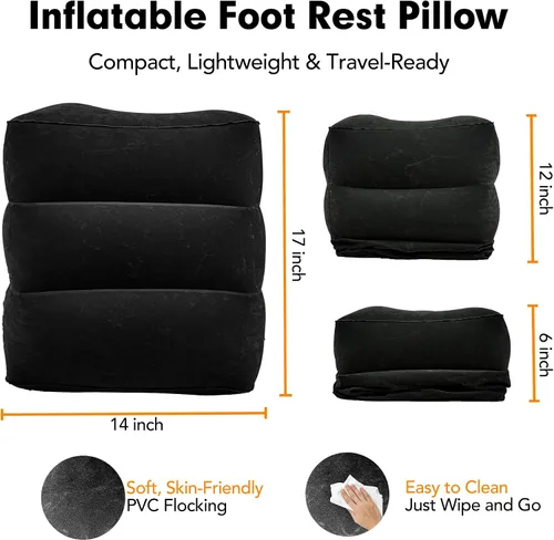 Miniatura 2 de Almohada inflable con reposapiés para viajes, cojín de altura ajustable para niños y adultos, almohada de viaje en avión, adecuada para trenes