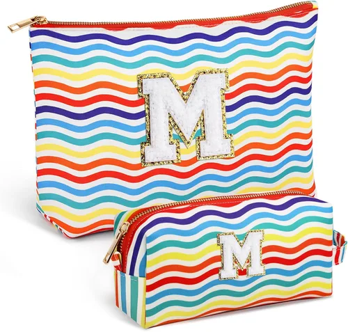 Miniatura 52 de Bolsa de viaje de maquillaje con monograma de 2 piezas para regalos de niñas adolescentes, bolsa de cosméticos para niñas, bolsa de aseo de viaje