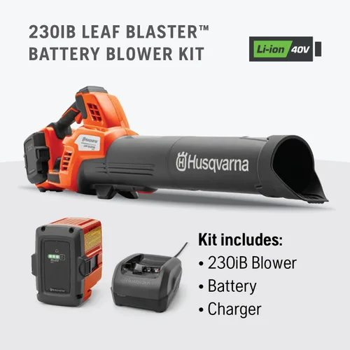 Miniatura 8 de Husqvarna Soplador de hojas inalámbrico alimentado por batería de 230iB, soplador de hojas eléctrico de 136 MPH 650 CFM con motor sin escobillas