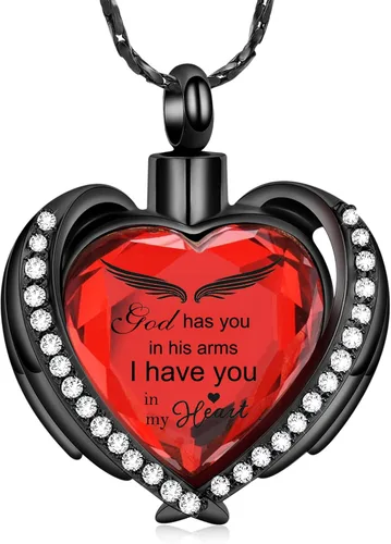 Miniatura 8 de Imrsanl Collares con Colgante de Urna de Corazón de Alas de Ángel para Mujeres y Niñas, Piedra Natal de Cristal, Joyería de Cremación, Urnas