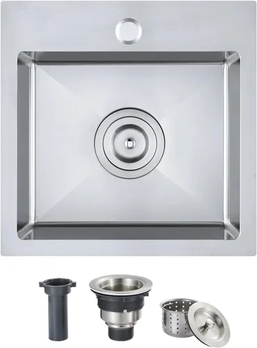 Miniatura 12 de Fregadero de cocina de 20x16 pulgadas, fregadero de acero inoxidable negro 304, cuenco único de 9" de profundidad, esquina estrecha R10, 2 agujeros