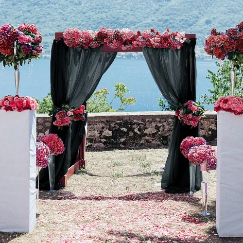 Miniatura 6 de PARTISKY Cortinas de telón de fondo de gasa negra de 10 x 7 pies, cortinas de fotos de tela transparente sin arrugas para boda, ceremonia, arco