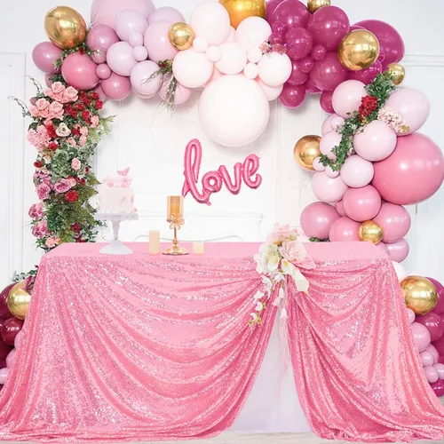Miniatura 112 de Manteles redondos de lentejuelas negros para fiestas, de 121,9 cm, mantel redondo de purpurina ajustado, pequeño, lindo y dulce, para boda