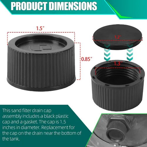 Miniatura 2 de TonGass Paquete de 1 tapón de drenaje de filtro de repuesto exacto negro SX180HG y junta para filtro de arena Hayward seleccionado compatible
