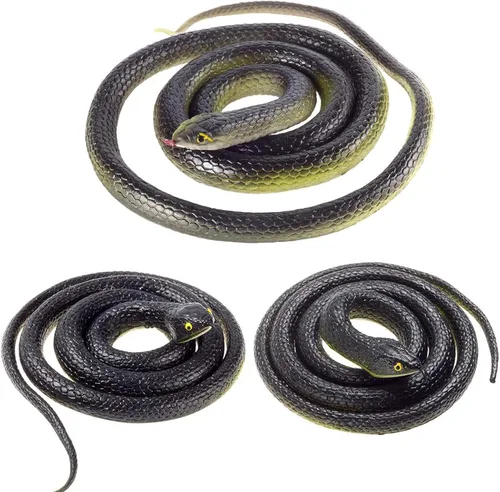 Paquete de 3 serpientes de goma ultra realistas para decoraciones de Halloween, miedo de pájaros de jardín, bromas, juguete grande de mamba negra