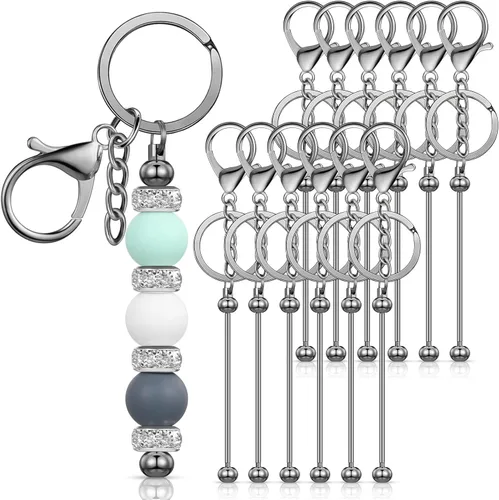 Miniatura 9 de Tondiamo 12 llaveros con cuentas, barras a granel, llavero de metal con cuentas en blanco para manualidades, regalo de bricolaje