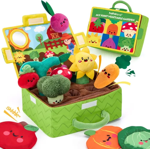 hahaland Juguetes para bebés de 6 a 12 meses – Frutas Verduras Jardín Planta Peluche – Juguetes Montessori Juguete sensorial Montessori Flor de
