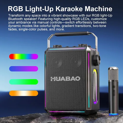 Miniatura 3 de Altavoz portátil de karaoke Bluetooth con 2 micrófonos inalámbricos, luces RGB, ajuste de agudos y graves, efectos de voz, entrada Negro