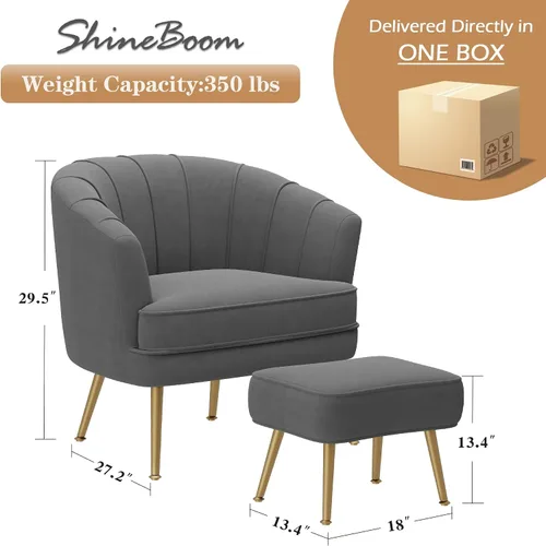 Miniatura 2 de Sillas decorativas de terciopelo con otomana para sala de estar, dormitorio, oficina, ocio, tapizadas, sofá individual, silla con brazo, cómoda Gris