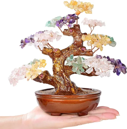KALIFANO Árbol natural de la vida (360 piedras preciosas) Árbol de cristal de chakras – Bonsái Feng Shui árbol de dinero para curación y suerte – 8