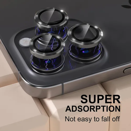 Miniatura 6 de Misea Compatible con iPhone 16 Pro/iPhone 16 Pro Max, protector de lente de cámara de vidrio templado Ultra-HD, protector de pantalla de anillo Negro