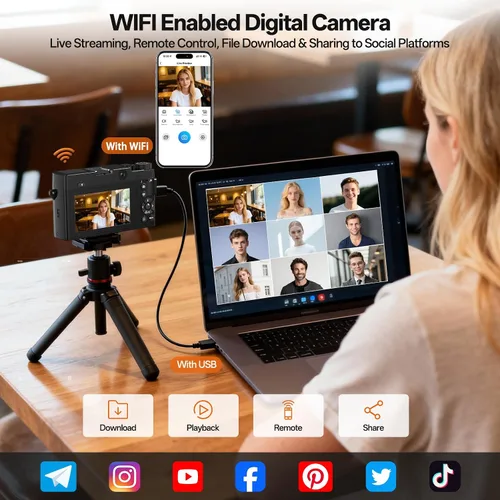 Miniatura 7 de Cámara digital de 5K 75 MP para fotografía con zoom de 18X, cámara WiFi de enfoque automático para vlogging con lente dual UHD, cámaras de viaje