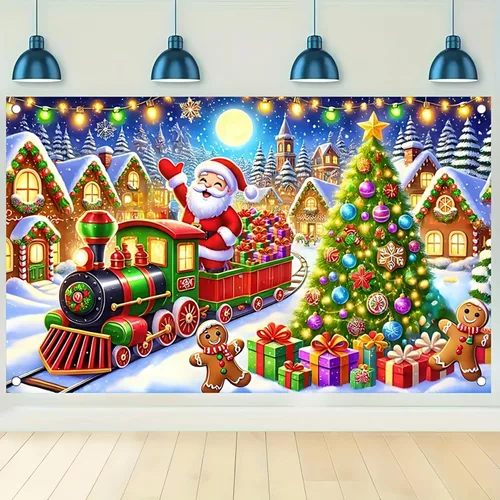 Miniatura 13 de BlissYard Cartel de Feliz Navidad de 71 x 43 pulgadas, fondo rojo y dorado, caja de regalo, fondo de fotografía, fondo de fotografía para interiores