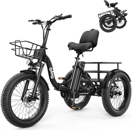 Qlife Triker Plus - Triciclo eléctrico para adultos, motor de pico de 1200 W, triciclo plegable ebike, bicicleta eléctrica de 624 Wh, triciclo