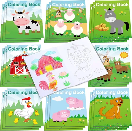 Faccito Paquete de 24 mini libros para colorear para niños, recuerdos de fiesta para niños en edad preescolar, recuerdos de fiesta de cumpleaños a