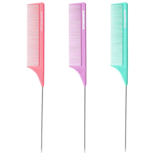 Miniatura 13 de 4 peines de cola de rata, peines de cola de rata, peine de dientes finos con púa de metal para cabello rizado, peines desenredantes para mujeres