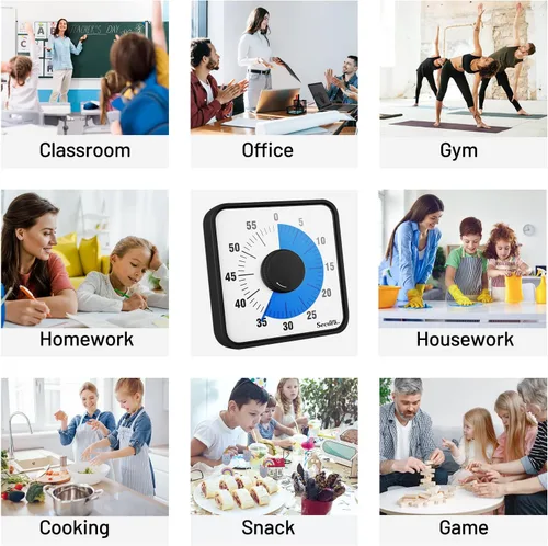 Miniatura 8 de Secura Home - Temporizador visual de 7.5 pulgadas, temporizador de cuenta atrás de 60 minutos extragrande para niños, herramienta mecánica de Azul