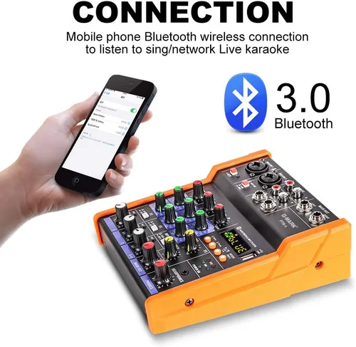 Miniatura 4 de G-MARK Mezclador Analógico de Audio 4 Canales Mezclador de Audio DJ Bluetooth Estudio Karaoke Para PC Rendimiento en Vivo KTV Efectos de Música