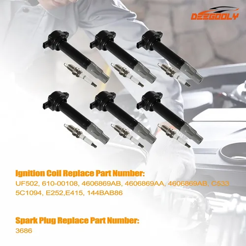 Miniatura 3 de Paquete de 6 bobinas de encendido UF-502 y bujías de iridio 7781 Compatibles con Chrysler 300 2006-2010, Sebring 2006-2010, Town & Country 2008-2010