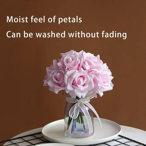 Miniatura 2 de DUYONE Rosas artificiales de un solo tallo 10 piezas de arreglo floral de seda falsa para decoración del hogar, fiesta, boda (rosa claro)