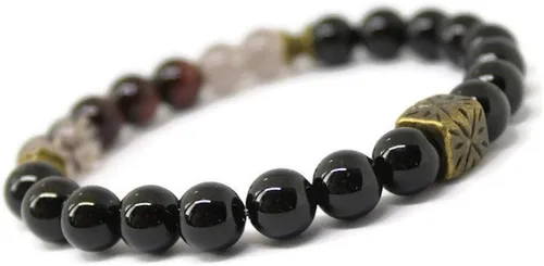 Miniatura 2 de Pulsera unisex para hombre y bienestar con piedras preciosas para energía positiva/fuerza/valor/con cristales naturales ónix negro, cuarzo ahumado