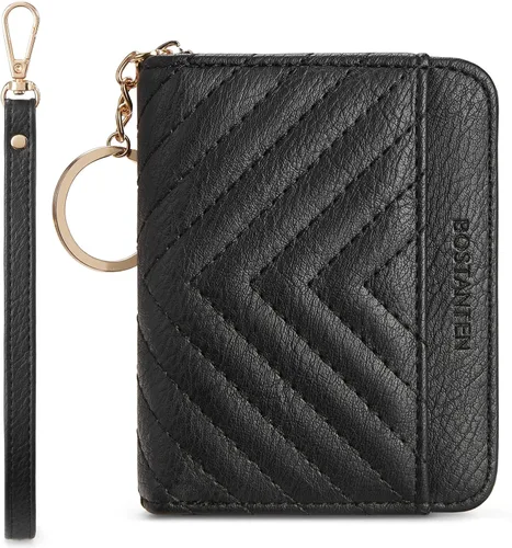Miniatura 9 de BOSTANTEN Cartera de piel con bloqueo RFID para tarjetas de crédito, cartera pequeña para mujer, con cremallera, llavero y cartera con correa