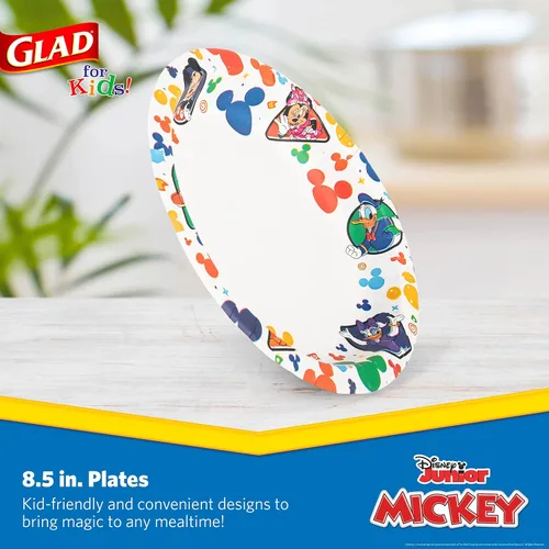 Miniatura 2 de Glad para Niños Platos de Papel Desechables de Disney Mickey y sus Amigos - Resistentes, A Prueba de Remojo, Aptos para Microondas, Platos