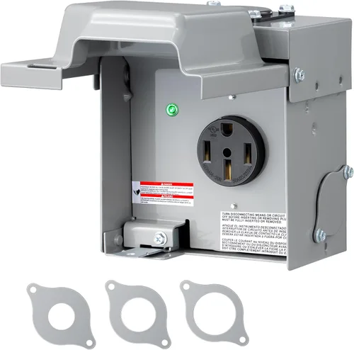 DEWENWILS Caja de toma de corriente de 50 amperios RV, 125V/250V NEMA 14-50R, salida RV cerrada y con candado, resistente a la intemperie, salida