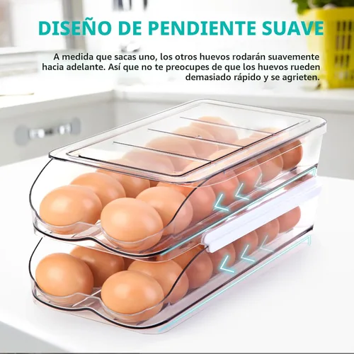 Miniatura 2 de RoskDeewat Soporte para Huevos para Refrigerador, Contenedor de Huevos con Rodamiento Automático para Refrigerador, Organizadores Apilables