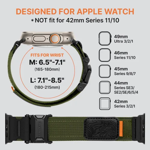 Miniatura 6 de Bandletic Correas delgadas compatibles con Apple Watch Series 11 10 de 1.812 pulgadas para hombre, correa táctica resistente con hebilla magnética