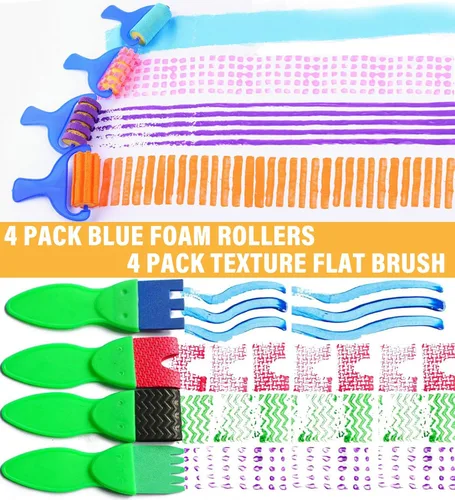 Miniatura 2 de Paquete de 53 pinceles de esponja para pintura, pinceles de pintura lavables, juego de pintura para niños pequeños, rodillo de espuma de aprendizaje