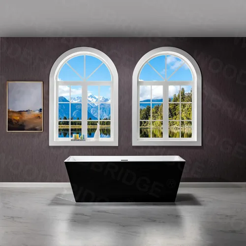 Miniatura 2 de WOODBRIDGE Bañera de acrílico independiente de 67 pulgadas, bañera negra de remojo contemporáneo con desbordamiento y drenaje negro mate, BTA1812-MB
