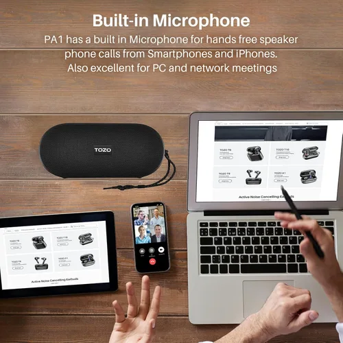 Miniatura 7 de TOZO Altavoz Bluetooth grande PA1, potente sonido estéreo 2.0 con graves profundos, tiempo de reproducción de 25 horas, altavoz de ducha impermeable