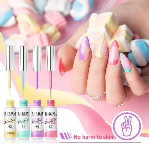 Miniatura 6 de RARJSM Arte de uñas en gel con líneas, conjunto de pintura de gel de colección de algodón de azúcar, pintura con alambre y dibujo de gel para diseño