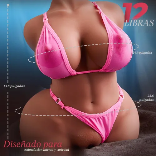 Miniatura 6 de Torso de Muñeca Sexual Marrón Masturbador Masculino con Senos de Burbuja, Juguete Sexual Adulto Masculino de 12 LB para Juego Vaginal Anal de Senos