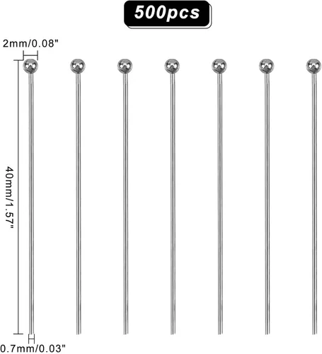 Miniatura 4 de PH PandaHall 500 pines de cabeza de bola de acero inoxidable 304 de 1.575 pulgadas, 21 horquillas flexibles para aretes, colgantes, pulseras