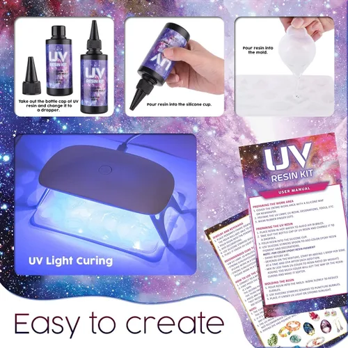 Miniatura 6 de Insnug Kit de fabricación de joyas de resina UV con moldes de silicona, luz UV, kits de bricolaje, kits de fabricación de pulseras, suministros