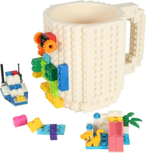 Miniatura 14 de Lumsburry Taza de café de ladrillo integrada, divertida taza de bricolaje con bloques de construcción creativa para niños, hombres y mujeres, Verde
