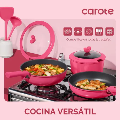 Miniatura 5 de CAROTE Juego de 15 piezas de ollas y sartenes antiadherentes, juego de utensilios de cocina no tóxico con mango desmontable, juego de cocina