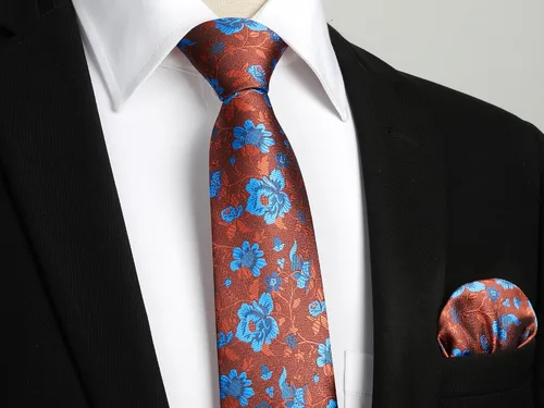 Miniatura 215 de Corbatas florales tejidas clásicas para hombre, corbata cuadrada de bolsillo, corbatas formales para hombres, boda con pañuelo