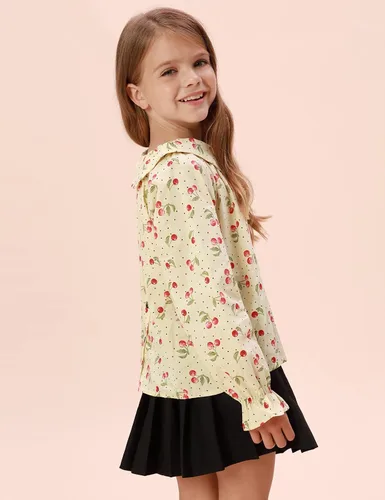 Miniatura 4 de Belle Poque Blusa de manga larga de las niñas del bebé de Peter Pan cuello Top Cherry Tops de algodón para la primavera otoño
