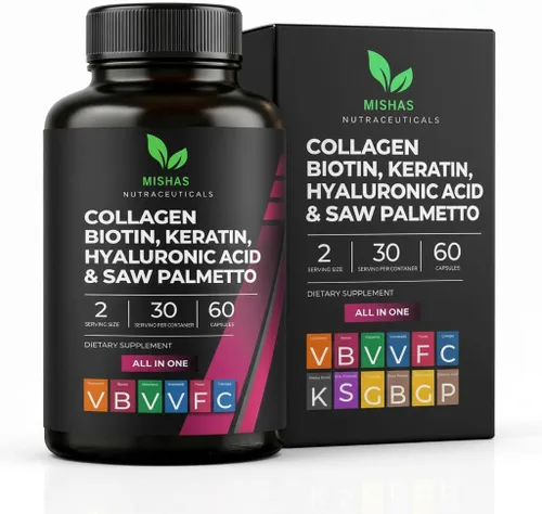 Multi Collagen Hair Pills – Biotina 10,000 mcg, queratina y ácido hialurónico – Crecimiento del cabello – Piel y uñas Vitaminas y bloqueador de DHT