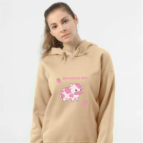Miniatura 2 de KEEVICI Sudaderas con capucha para mujer, con estampado de vaca de fresa, casual, mullida