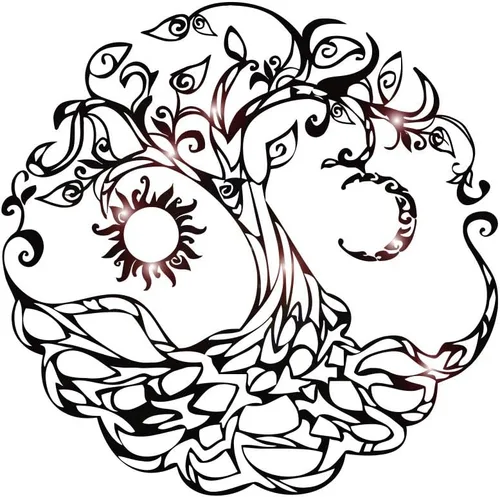 Vinilo adhesivo para pared, árbol de la vida, símbolo celta, luna, sol, día, noche, raíces, decoración grande (722ig) (negro, XL 45 x 45 pulgadas)