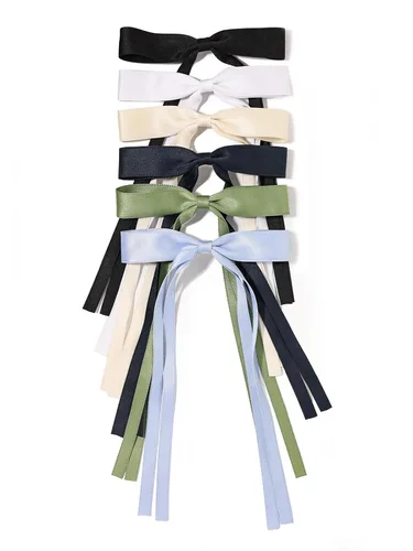 Miniatura 31 de LFOUVRE 4 pinzas para el cabello para mujer, lazo con borla y cola larga, clip para niña, accesorios sólidos, pasadores y lazo de garra