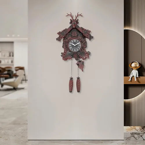 Miniatura 8 de TFCFL Reloj de pared de cuernos, movimiento de cuarzo silencioso, funciona con pilas, reloj de pared con péndulo y carillón de pájaro de cuco