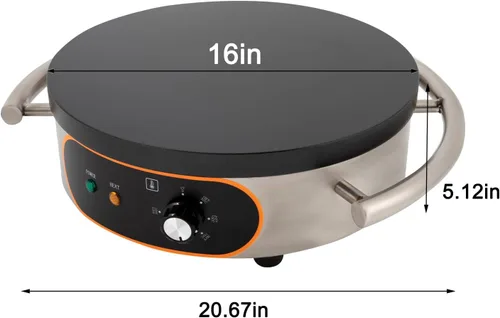 Miniatura 8 de Máquina comercial de crepé, máquina para hacer panqueques, 16 pulgadas, antiadherente, 1500 W, temperatura constante, superficie de cocción