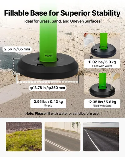 Miniatura 3 de VEVOR Paquete de 3 postes de delineador de tráfico, conos de seguridad de tráfico de 48 pulgadas con base rellenable y tiras reflectantes, postes