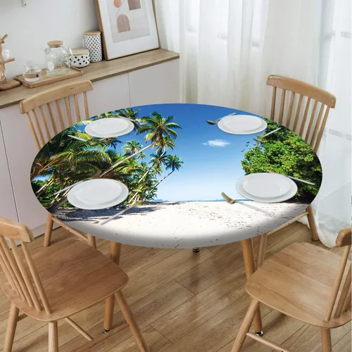 Miniatura 59 de Mantel con patrón de playa, borde elástico, impermeable, lavable, para uso en interiores y exteriores, patio, turquesa aguamarina, para mesas