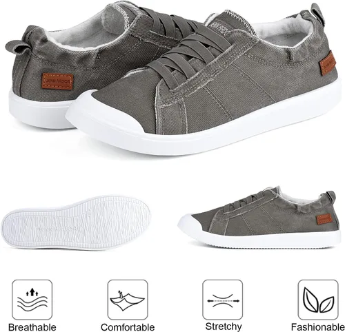 Miniatura 20 de JENN ARDOR - Tenis de lona para mujer, mocasines de meter, moda estilo casual 2022, punta redonda, suaves, cómodos, zapatos planos para caminar